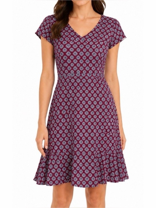 Banana Republic Dresses & Skirts - Banana Republic Berry Geometric Print V-Neck Fit & Flare Dress